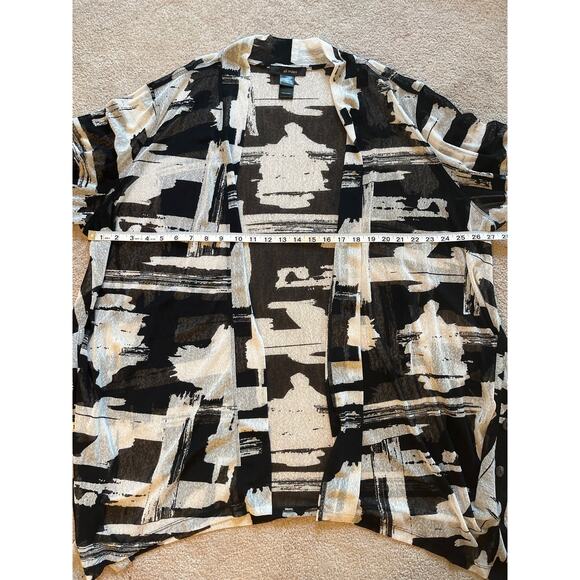 Ali Miles Abstract Print Lightweight Roll Tab Sleeve Cardigan Size 2X Lagenlook - Picture 8 of 9